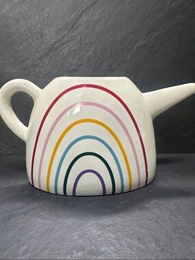 Ceramic White Rainbow Watering Can - Multicolor